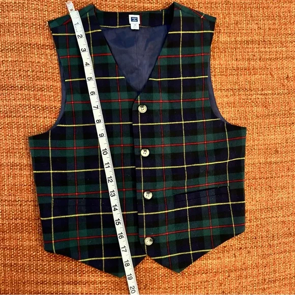 Janie and Jack Boys Navy Red Green Classic Holiday Christmas Plaid Vest Size 10 - Picture 5 of 10